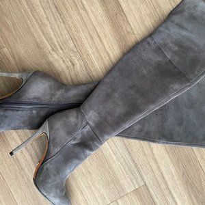 Shutz Germana Grey Kid Suede Over The Knee Boots